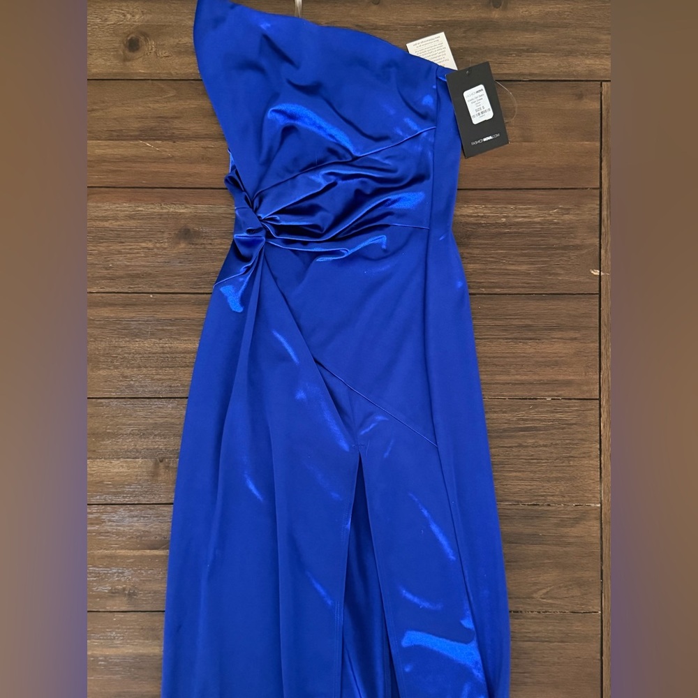 NWT Fashion Nova Knotty Girl Satin Maxi Dress - Royal Blue - S - Picture 3 of 4